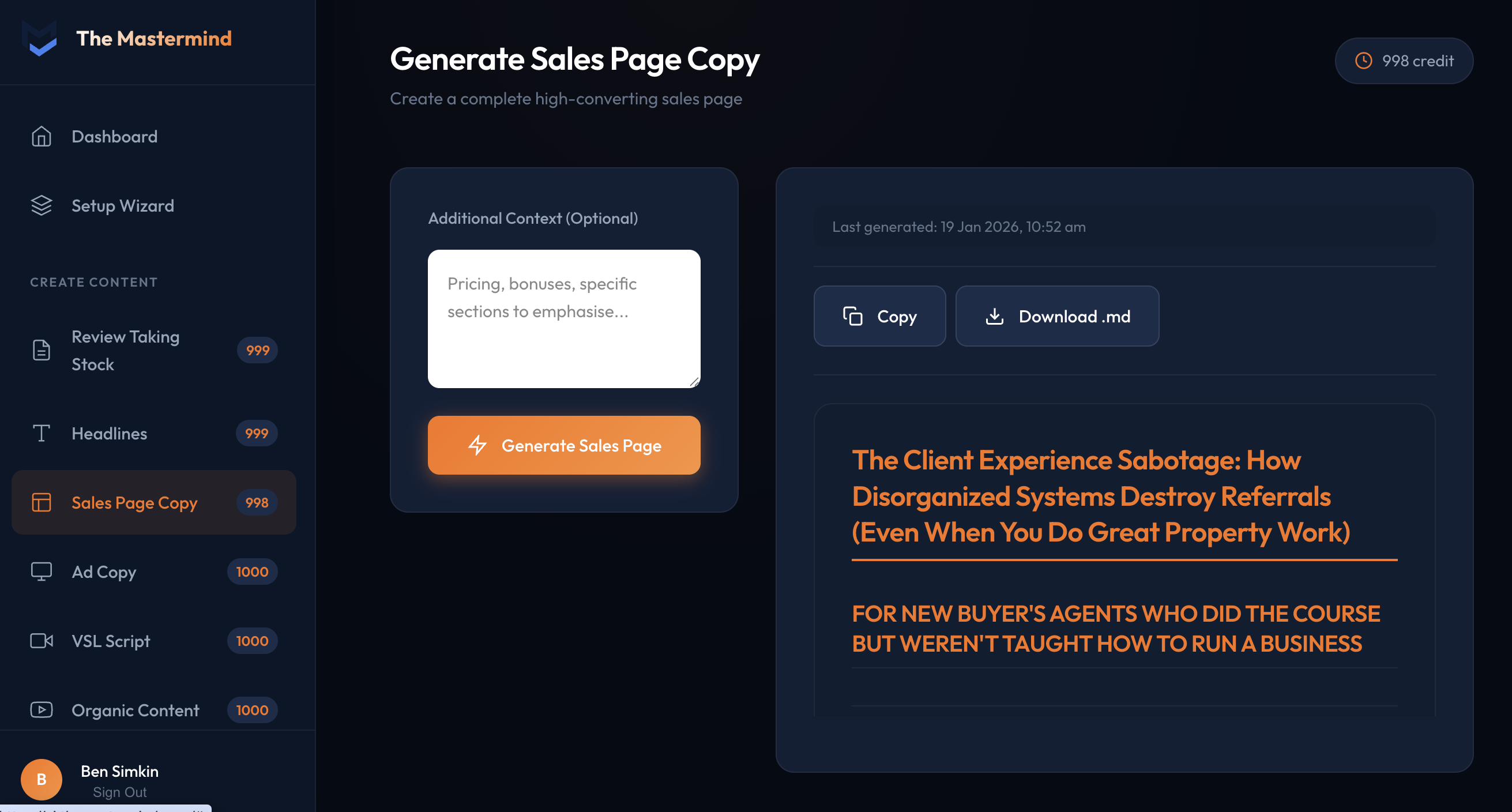 The Mastermind AI Copywriting System Screenshot